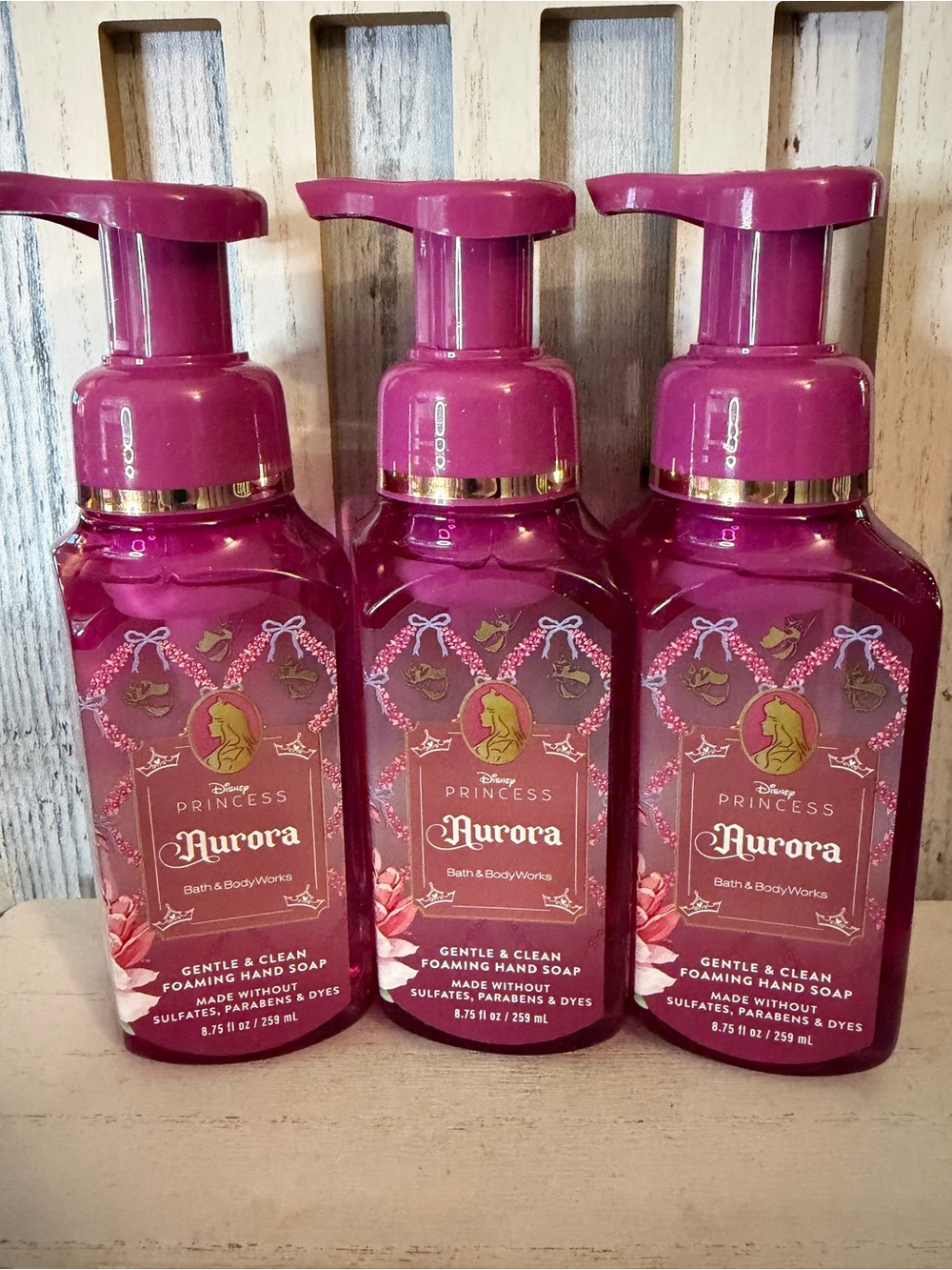 Bath & Body Works Disney Princess AURORA Gentle Foaming Hand Soap NEW Set of 3